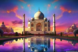 Taj Mahal with reflection in the pond. 3D rendering. ai generated pro photo