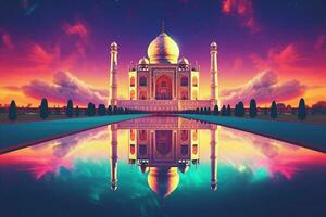 Taj Mahal with reflection in the pond. 3D rendering. ai generated pro photo