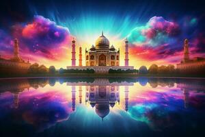 taj mahal con reflexión en el estanque. 3d representación. ai generado Pro foto