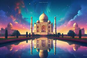 taj mahal con reflexión en el estanque. 3d representación. ai generado Pro foto