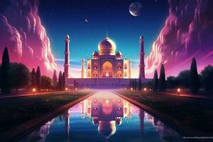 Taj Mahal with reflection in the pond. 3D rendering. ai generated pro photo