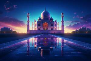 Taj Mahal with reflection in the pond. 3D rendering. ai generated pro photo