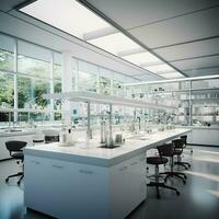 3d render of modern lab interior with glassware and science equipment. ai generated pro photo