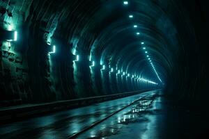 tunnel with lights at night in Prague, Czech Republic. long exposure. ai generated pro photo
