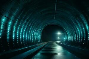 tunnel with lights at night in Prague, Czech Republic. long exposure. ai generated pro photo