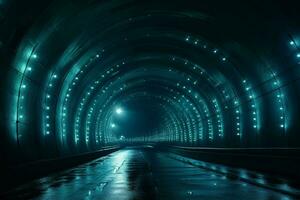 tunnel with lights at night in Prague, Czech Republic. long exposure. ai generated pro photo