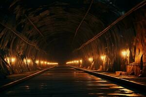 Underground tunnel with lights at night. Long exposure. Long exposure. ai generated pro photo