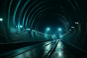 tunnel with lights at night in Prague, Czech Republic. long exposure. ai generated pro photo