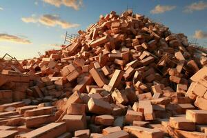 pile of bricks with sky in the background. ai generated pro photo