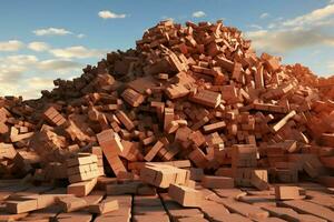 pile of bricks with sky in the background. ai generated pro photo