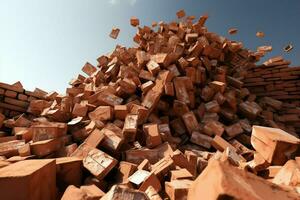 pile of bricks with sky in the background. ai generated pro photo