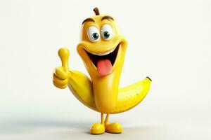 Funny yellow banana character on a white background. 3d illustration. ai generated pro photo