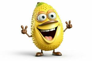 Cartoon character of durian with thumbs up gesture on white background. ai generated pro photo