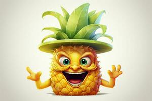 3d illustration of pineapple cartoon character with happy expression on white background. ai generated pro photo