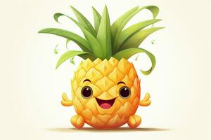 3d illustration of pineapple cartoon character with happy expression on white background. ai generated pro photo