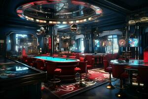 Casino interior with roulette table. 3d render illustration. ai generated pro photo