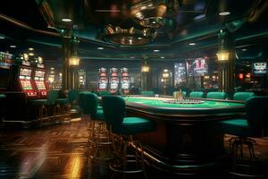 Casino interior with roulette table. 3d render illustration. ai generated pro photo