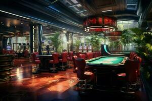 Casino interior with roulette table. 3d render illustration. ai generated pro photo