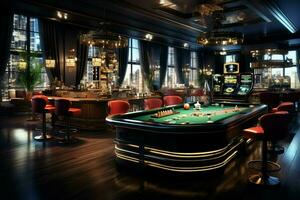 Casino interior with roulette table. 3d render illustration. ai generated pro photo