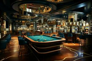 Casino interior with roulette table. 3d render illustration. ai generated pro photo