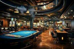 Casino interior with roulette table. 3d render illustration. ai generated pro photo