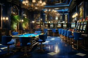 Casino interior with roulette table. 3d render illustration. ai generated pro photo