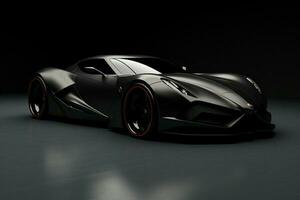 Black sports car coupe on a black background. 3d render. ai generated pro photo