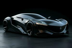 Black sports car coupe on a black background. 3d render. ai generated pro photo