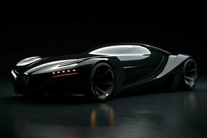 Black sports car coupe on a black background. 3d render. ai generated pro photo