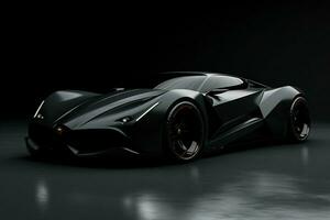 Black sports car coupe on a black background. 3d render. ai generated pro photo