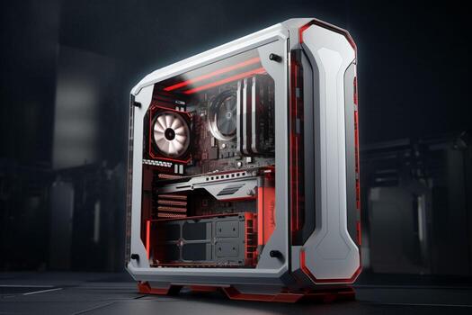 3d rendering of a computer case on a black background with reflection. ai generated pro photo