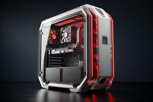 3d rendering of a computer case on a black background with reflection. ai generated pro photo