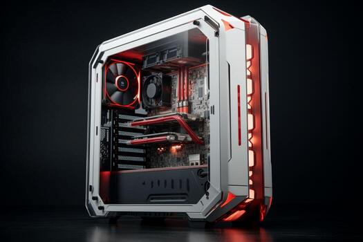 3d rendering of a computer case on a black background with reflection. ai generated pro photo