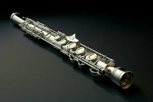 soprano saxophone on a black background, close-up. ai generated pro photo