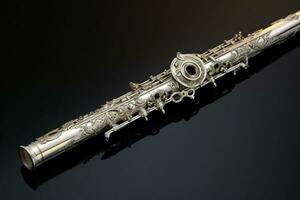 soprano saxophone on a black background, close-up. ai generated pro photo