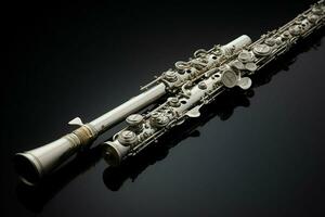 soprano saxophone on a black background, close-up. ai generated pro photo