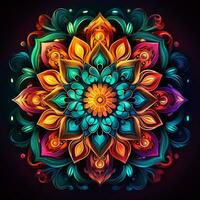 Abstract colorful mandala on a dark background. ai generated. ai generated pro photo