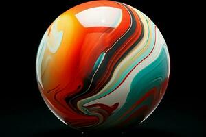 3d render of an abstract colorful marble ball on a wooden table. ai generated pro photo