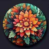 vistoso floral mandala con flores y hojas. ai generado Pro foto