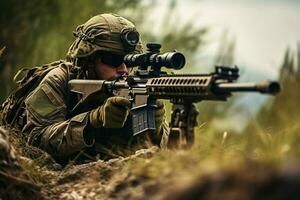Close-up of man with sniper scope. Selective focus. ai generated pro photo
