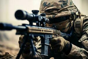 Close-up of man with sniper scope. Selective focus. ai generated pro photo