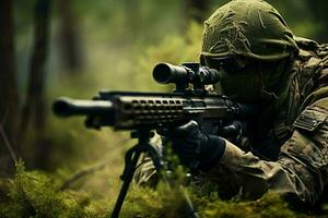 Close-up of man with sniper scope. Selective focus. ai generated pro photo