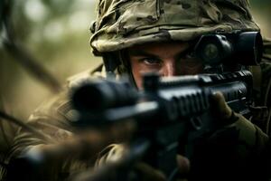 Close-up of man with sniper scope. Selective focus. ai generated pro photo