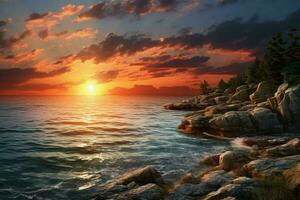 beautiful seascape at sunset. ai generated pro photo