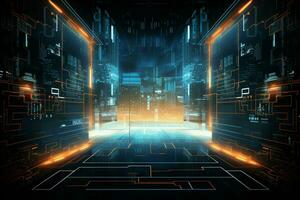 Abstract technology background. Futuristic user interface. 3D Rendering. ai generated pro photo