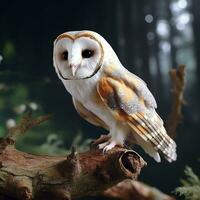 Beautiful owl sitting on a tree branch in the autumn forest Ai generated pro photo