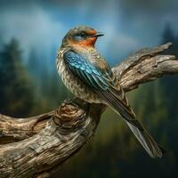 Colorful bird sitting on a branch in the forest. Wildlife scene. Ai generated pro photo