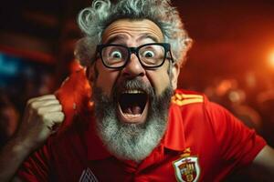 A crazy Portuguese football supporter celebrates. Ai generated pro photo