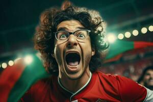 A crazy Portuguese football supporter celebrates. Ai generated pro photo