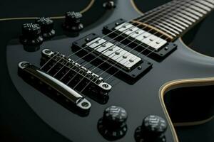 Close up of black electric guitar. Ai generated pro photo